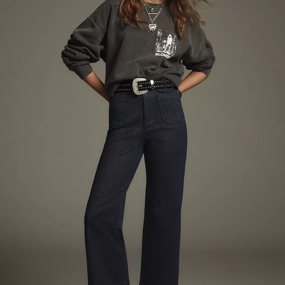 The Colette High-Rise Cropped Wide-Leg Jeans by Maeve: Sparkle Edition